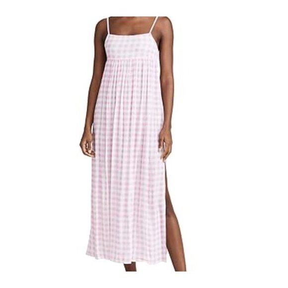Playa Lucila Women Maxi Slip Dress Pink Check Size S - Picture 1 of 8